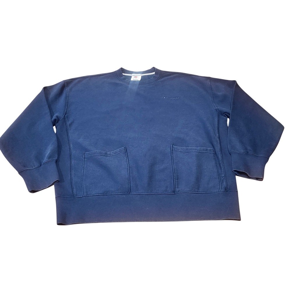 Champion Sweatshirt Mens Medium Navy Blue Double Pocket Reverse Weave RARE